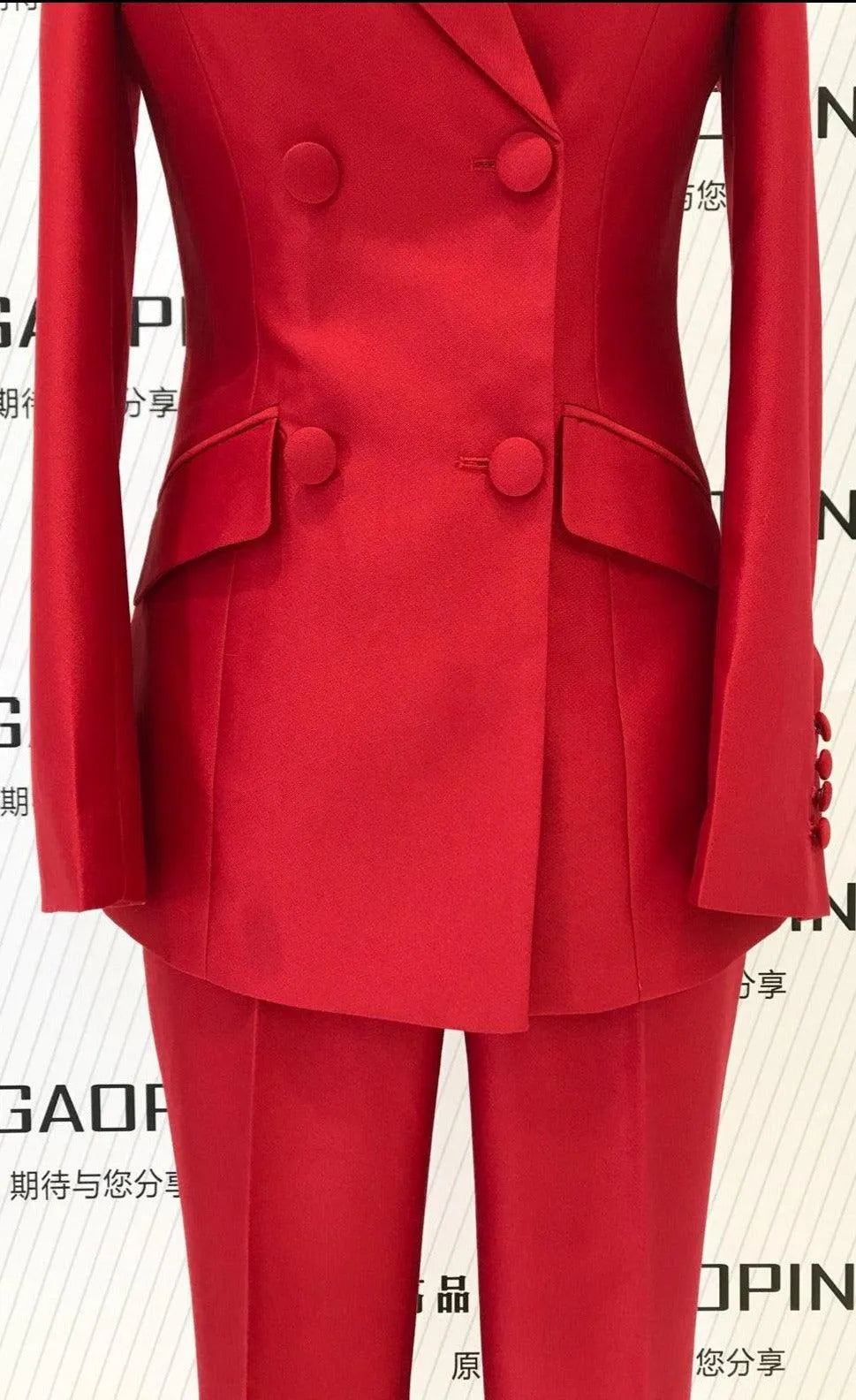 Red 2-Piece Double-Breasted Suit - Women Pant Suit -Guocali