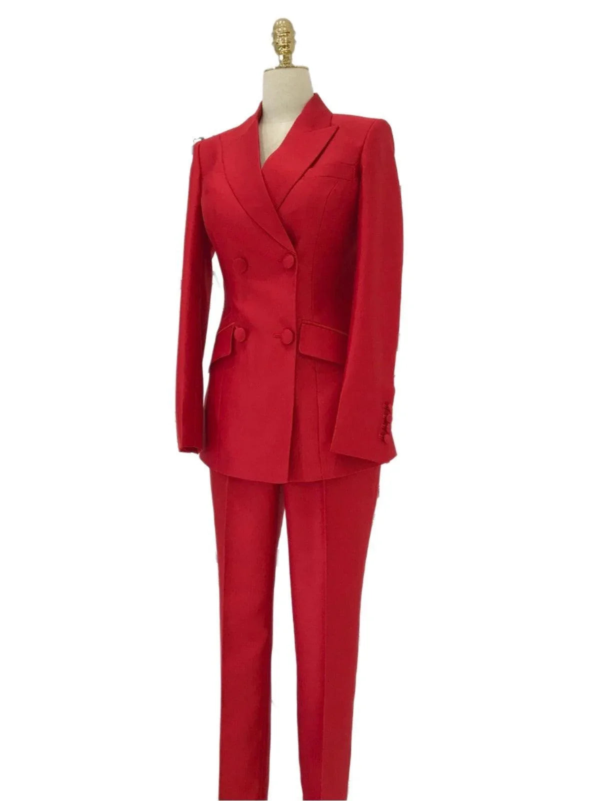 Red 2-Piece Double-Breasted Suit - Women Pant Suit -Guocali
