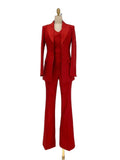 Red Three-piece Trouser Suit - Slim Fit Women Suit -Guocali