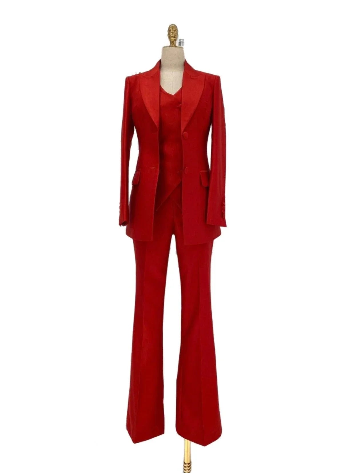 Red Three-piece Trouser Suit - Slim Fit Women Suit -Guocali