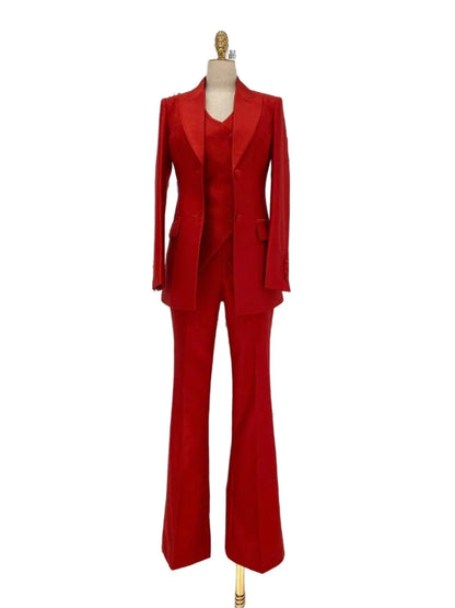 Red Three-piece Trouser Suit - Slim Fit Women Suit -Guocali