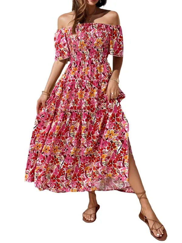 Resort Style off-Shoulder Printed Dress -Guocali