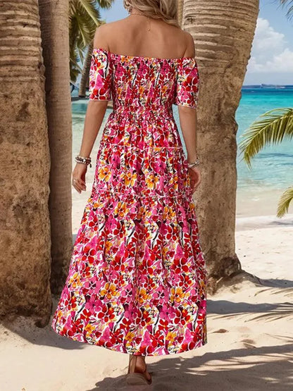 Resort Style off-Shoulder Printed Dress -Guocali