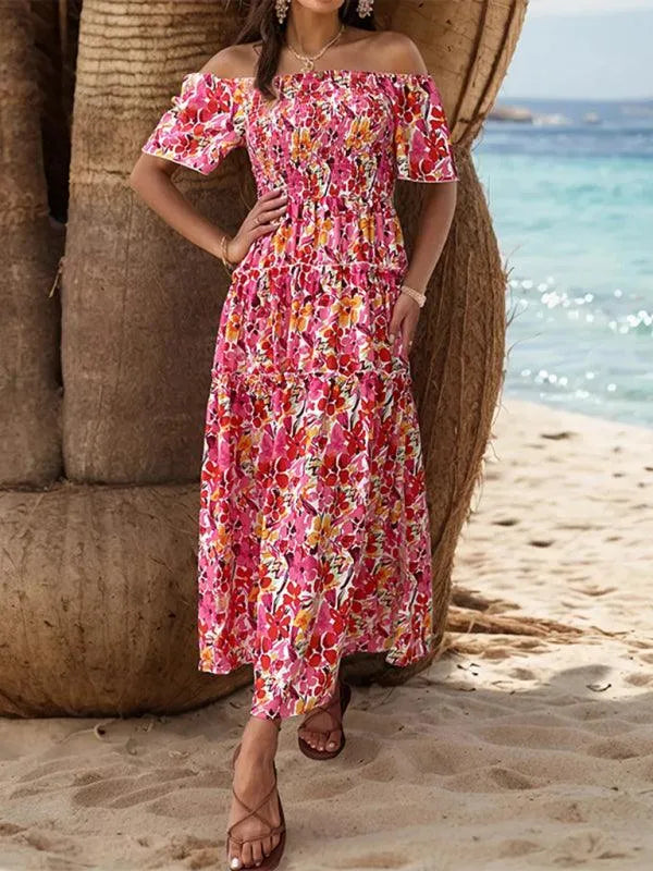 Resort Style off-Shoulder Printed Dress -Guocali
