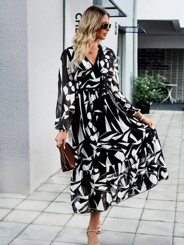 Resort V-Neck Long-Sleeved Summer Dress -Guocali