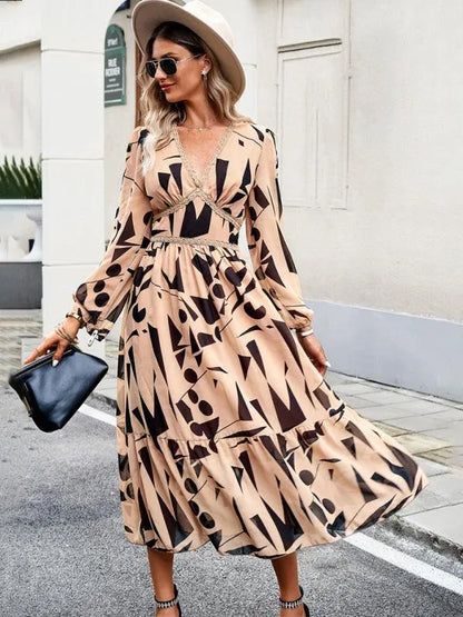 Resort V-Neck Long-Sleeved Summer Dress -Guocali