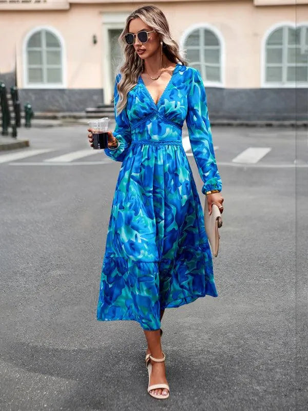 Resort V-Neck Long-Sleeved Summer Dress -Guocali