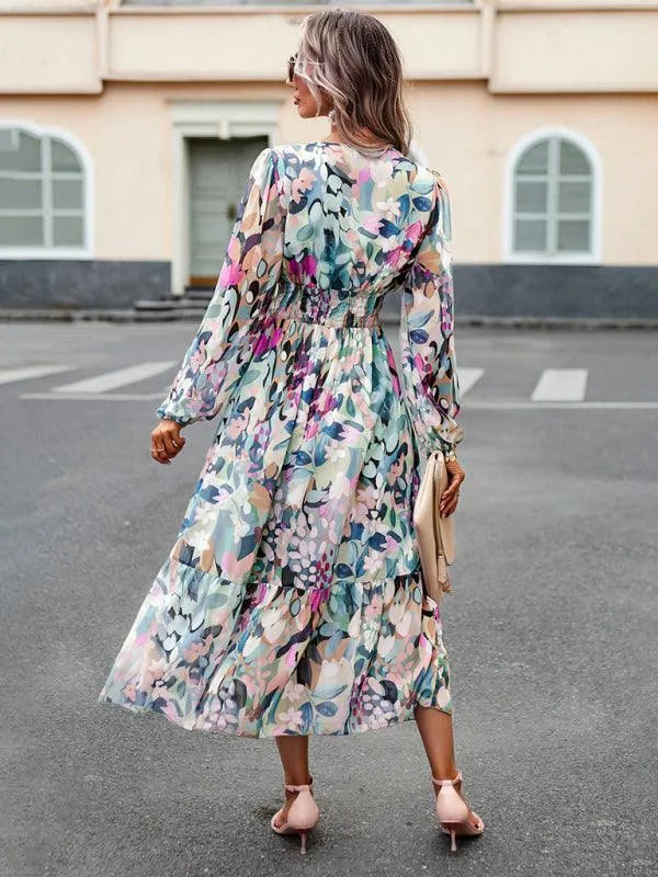 Resort V-Neck Long-Sleeved Summer Dress -Guocali