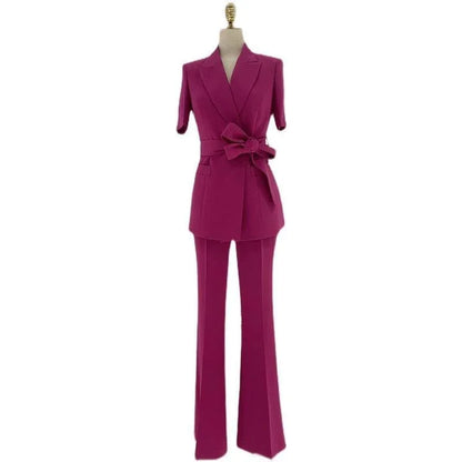 Rose Belted Women Pant Suit -Guocali