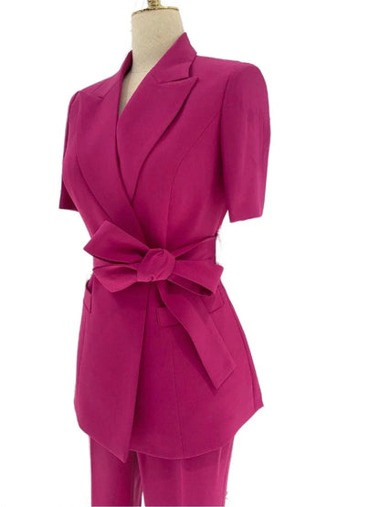 Rose Belted Women Pant Suit -Guocali