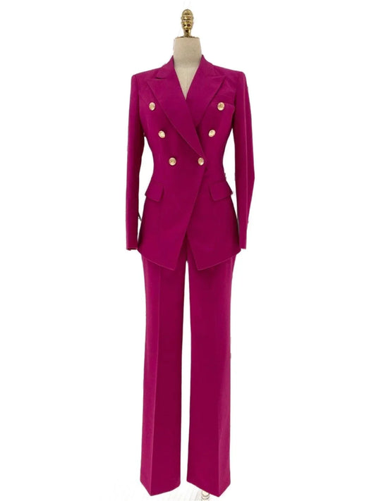 Rose Red Formal Pant Suit - Two-Piece Women Pantsuit -Guocali