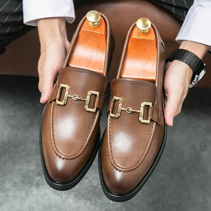 Men Horse Bit Dress Loafers - Slip-On Formal Dress Shoes
