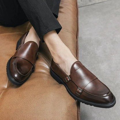 Men Apron Toe Dress Loafers - Buckles Monk Strap Formal Dress Shoes