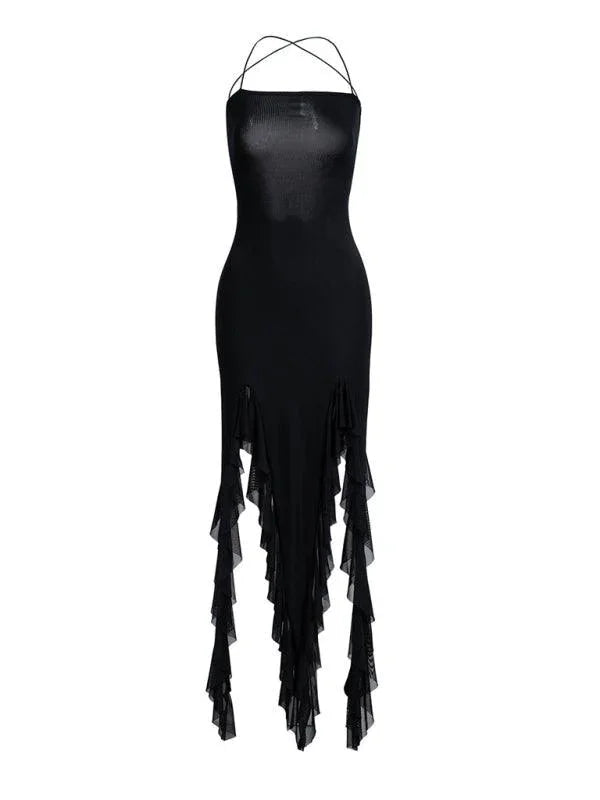 Ruffled Sexy Solid Color Slim Dress -Guocali