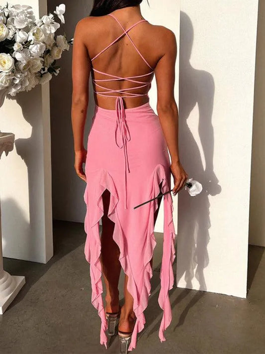 Ruffled Sexy Solid Color Slim Dress -Guocali