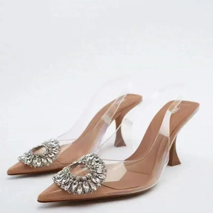 Sandals Rhinestone PVC Heeled Sandals Women -Guocali