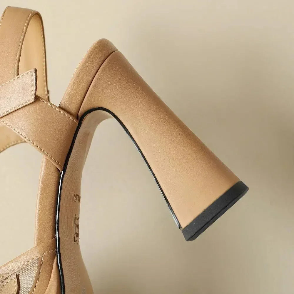 Sandals Women Sandals Leather Flower High Heels -Guocali