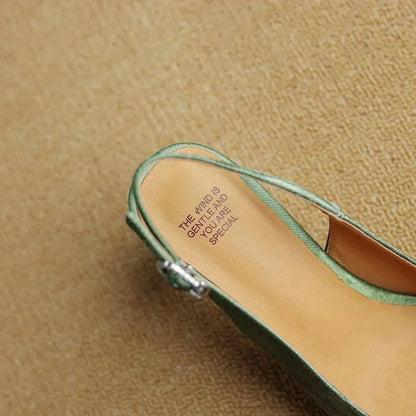 Sandals Women Sandals Leather Slingback Heels -Guocali