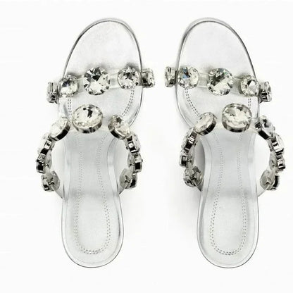 Sandals Women Sandals Shiny Rhinestone Heels -Guocali