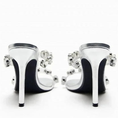 Sandals Women Sandals Shiny Rhinestone Heels -Guocali