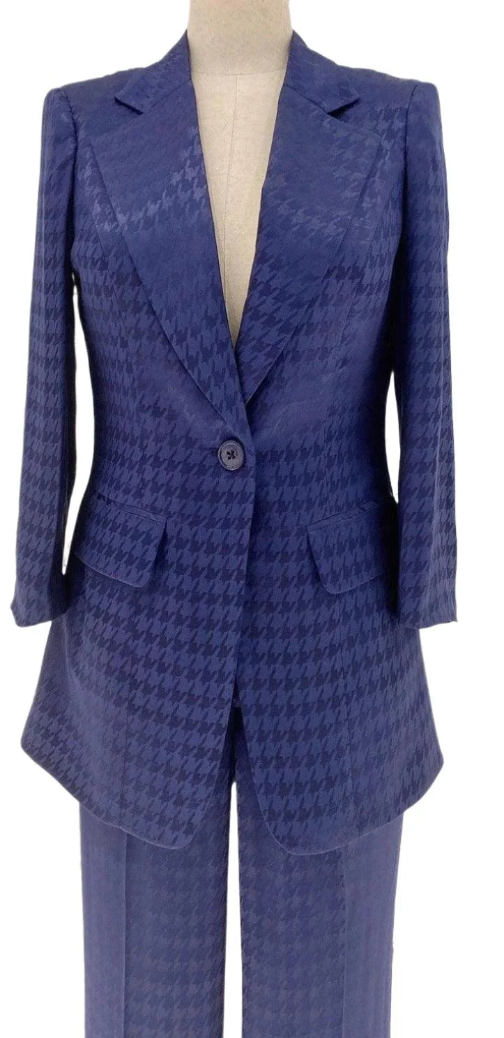 Sapphire Blue Women Pant Suit - Half Sleeve Trouser Suit -Guocali