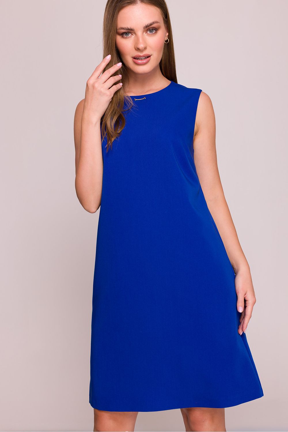 Satin Mini Dress – Round Neck, A-Line – Daydress | GUOCALI – view 10