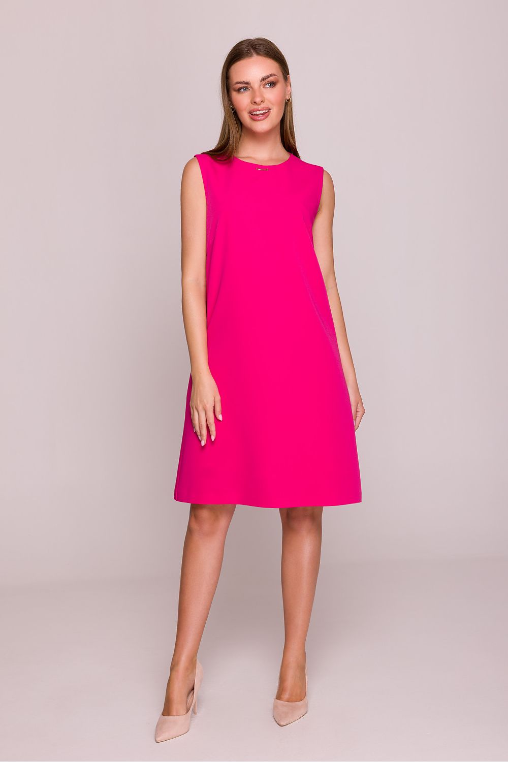 Satin Mini Dress – Round Neck, A-Line – Daydress | GUOCALI – view 2