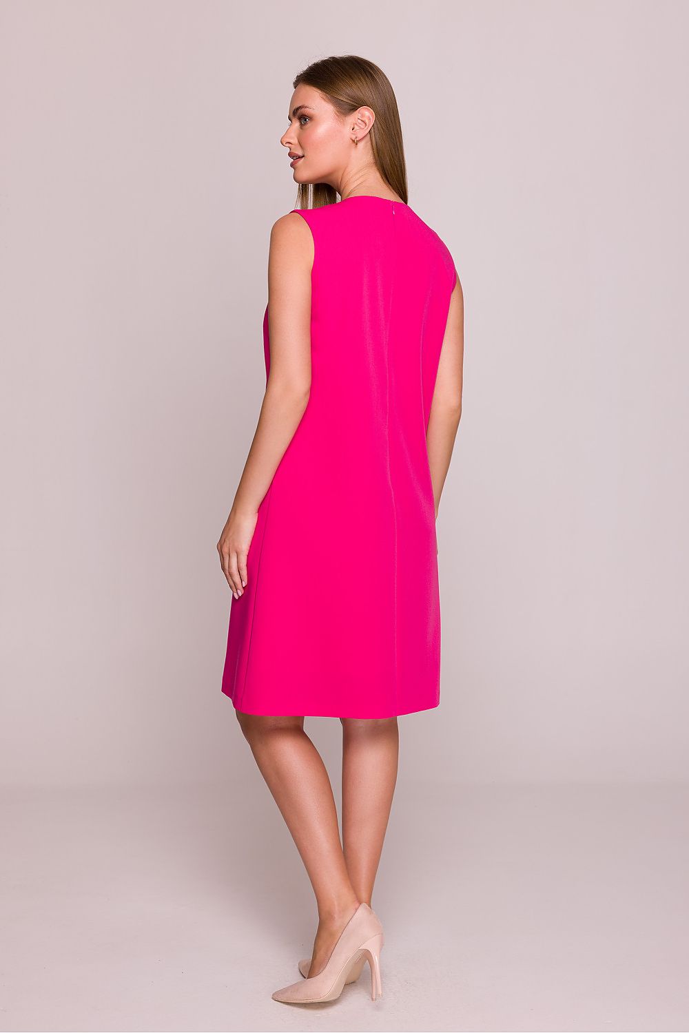 Satin Mini Dress – Round Neck, A-Line – Daydress | GUOCALI – view 3