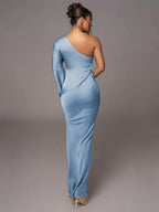 Satin Stitching One-shoulder Party Dress