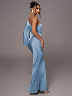 Satin Stitching One-shoulder Party Dress