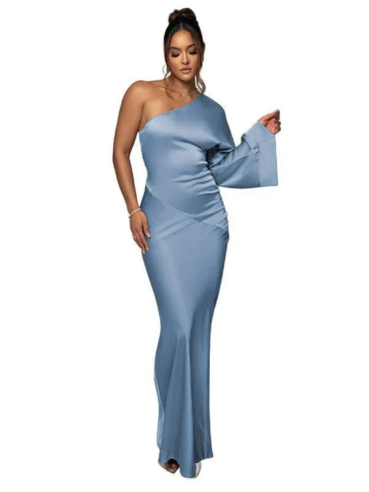 Satin Stitching One-shoulder Party Dress -Guocali