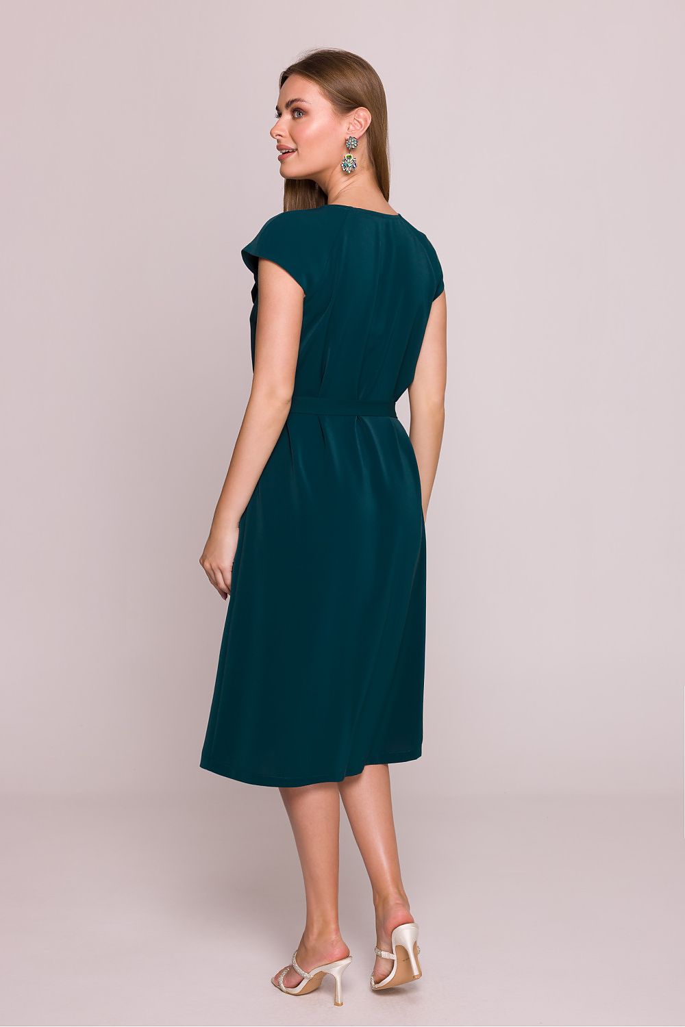 Short Sleeve Midi Dress – V-Neck, A-Line, Tie Waist – Daydress | GUOCALI – view 2