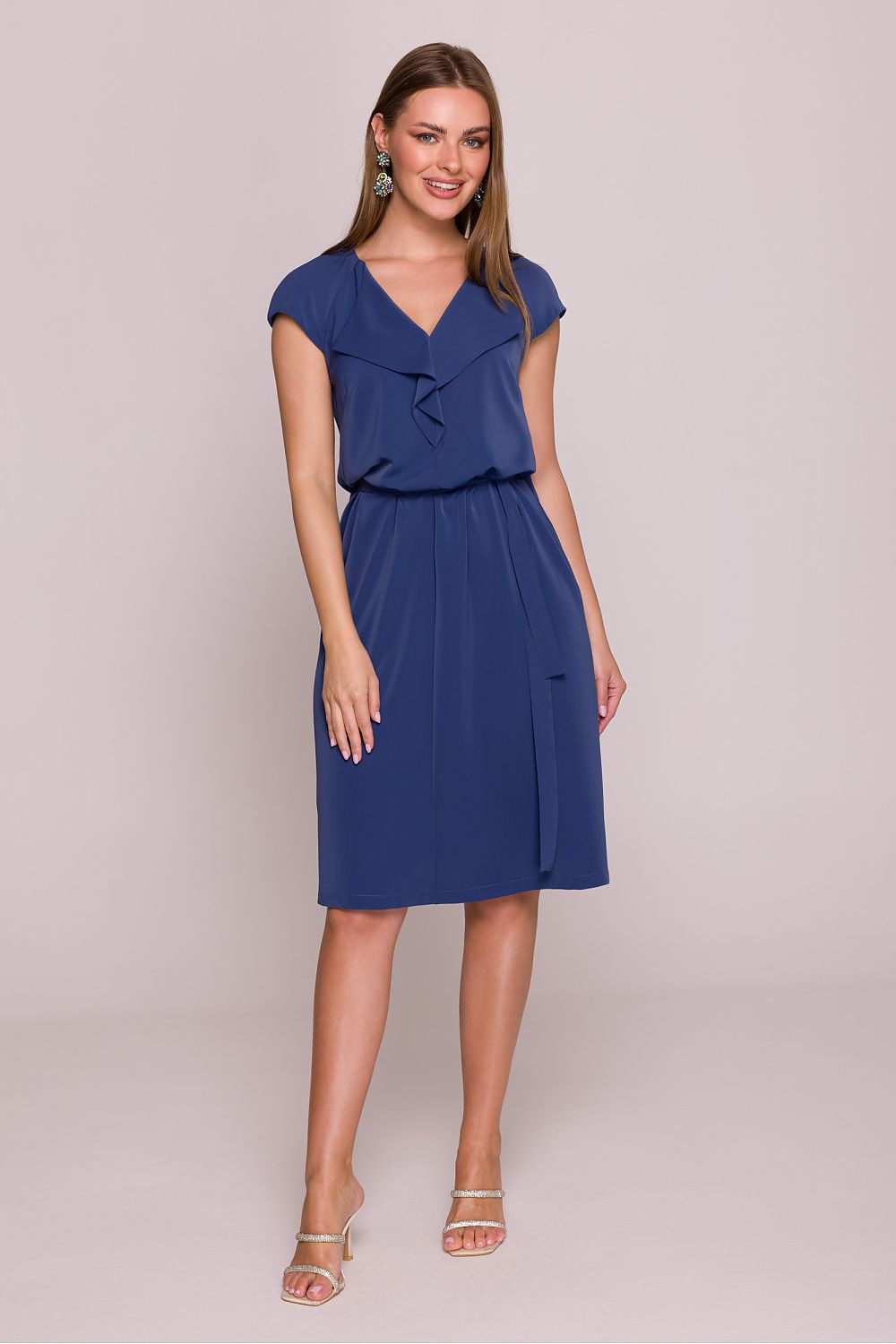Short Sleeve Midi Dress – V-Neck, A-Line, Tie Waist – Daydress | GUOCALI – view 5