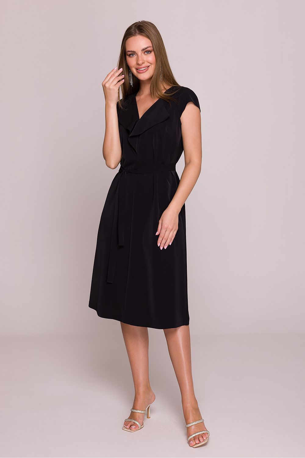 Short Sleeve Midi Dress – V-Neck, A-Line, Tie Waist – Daydress | GUOCALI – view 7