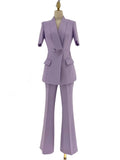 Chic Women's Pant Suit - Solid Button