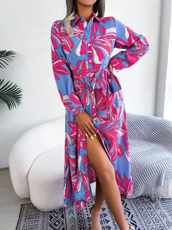 Sleeveless Shirt Dress With Collar – Long Floral Cut – Shirt Dress | GUOCALI – view 12