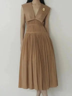 Sleeveless V-Neck Pleated Waistband Dress -Guocali