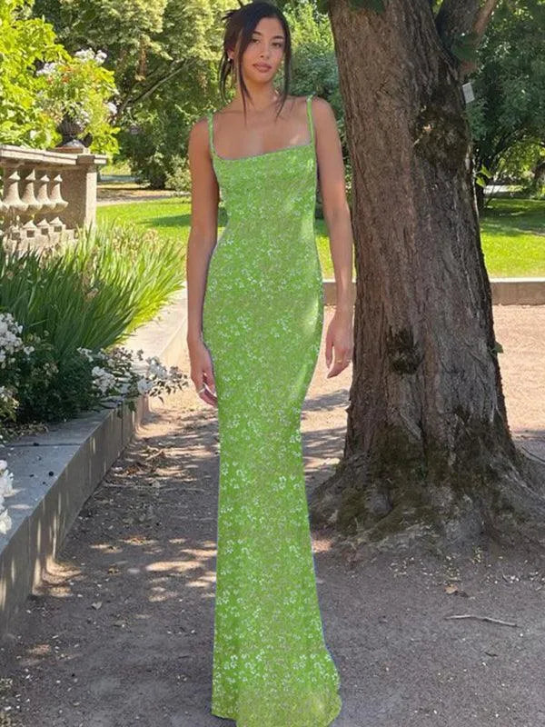 Slim Fit Backless Floral Dress -Guocali