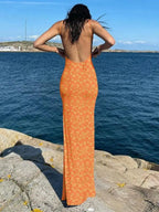 Slim Fit Backless Floral Dress -Guocali