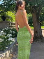 Slim Fit Backless Floral Dress -Guocali