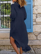 Solid color buttoned slit loose breathable casual long shirt dress-Padded Bra-GUOCALI