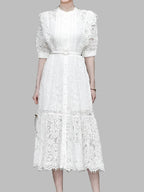Solid Color Camisole Belted Embroidered Dress -Guocali