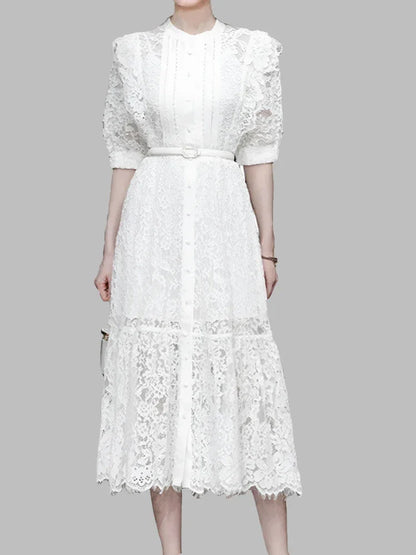 Solid Color Camisole Belted Embroidered Dress -Guocali