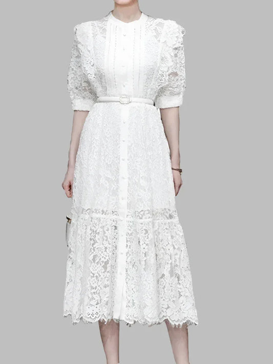 Solid Color Camisole Belted Embroidered Dress -Guocali