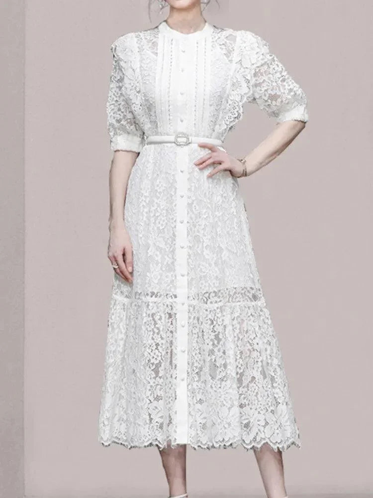 Solid Color Camisole Belted Embroidered Dress -Guocali