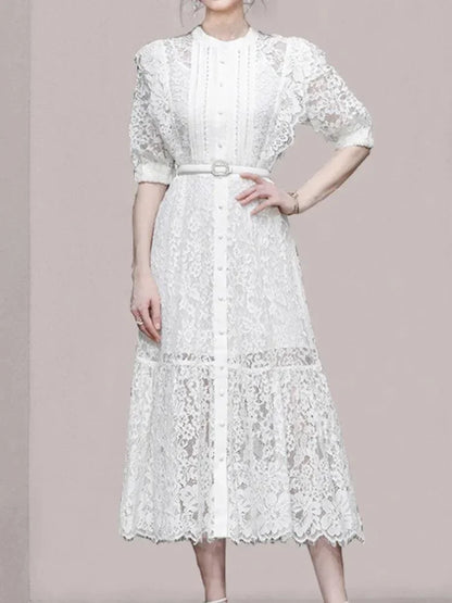 Solid Color Camisole Belted Embroidered Dress -Guocali