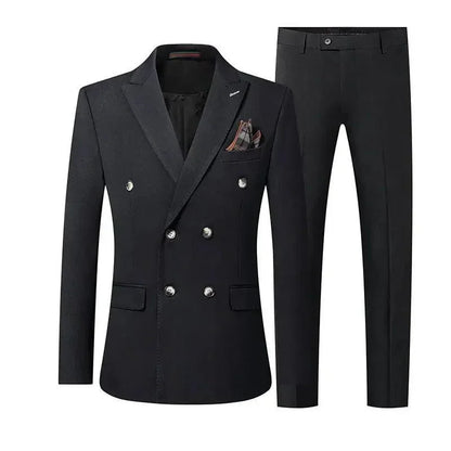 Solid Double-Breasted Suit for Men - Business Formal -Guocali