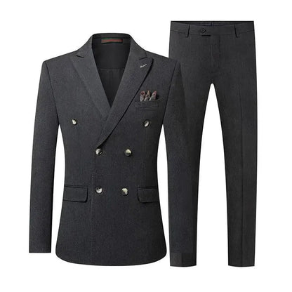 Solid Double-Breasted Suit for Men - Business Formal -Guocali