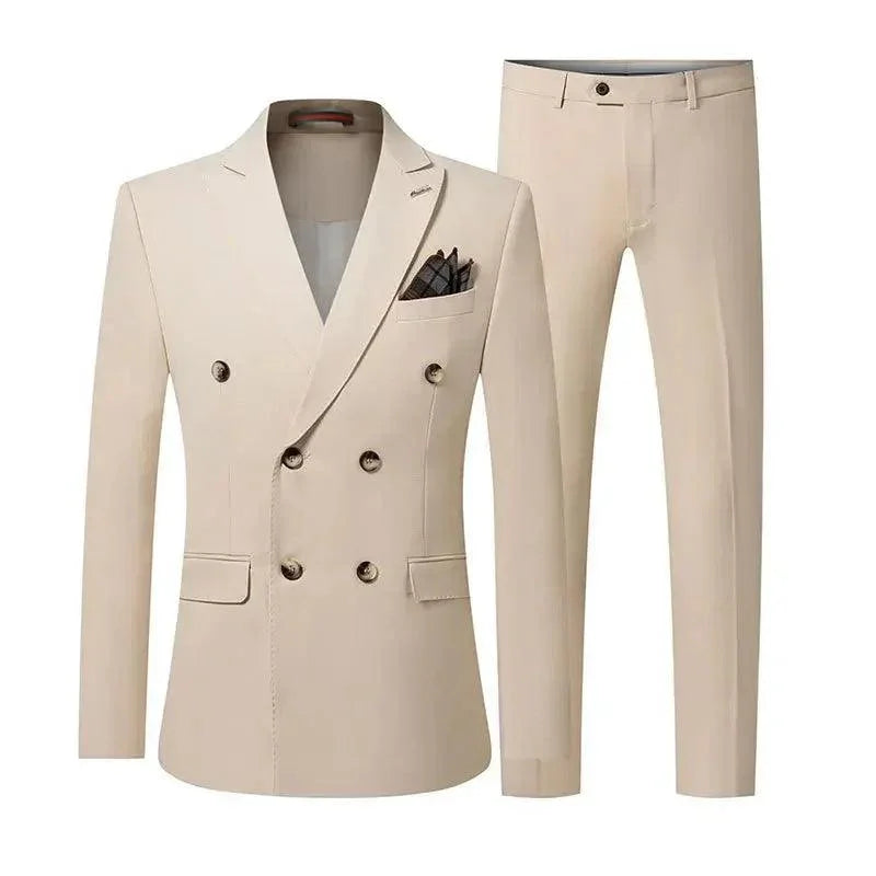 Solid Double-Breasted Suit for Men - Business Formal -Guocali