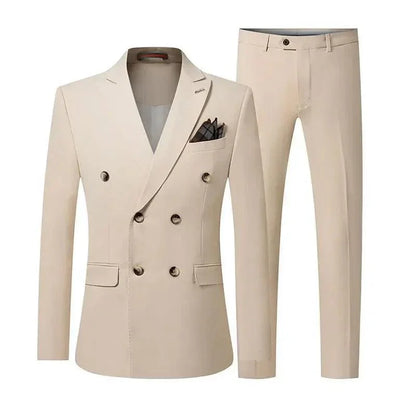 Solid Double-Breasted Suit for Men - Business Formal -Guocali